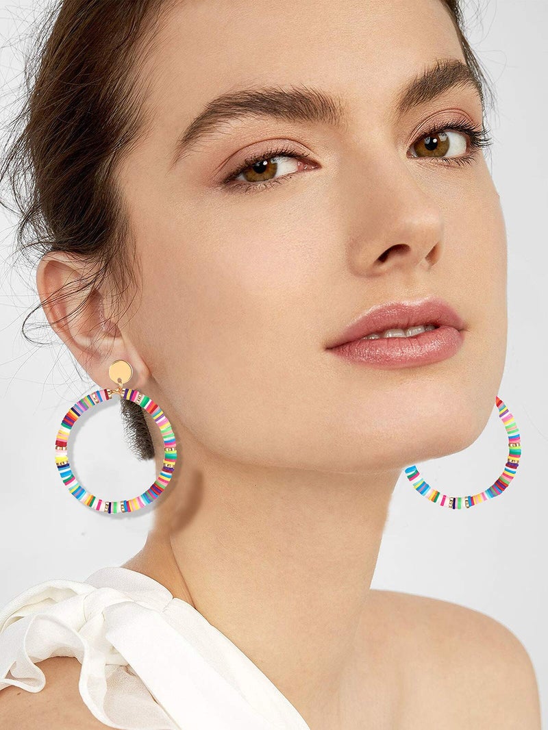MOLOCH Surfer Heishi Earrings Rainbow Colorful African Vinyl Disc Beaded Drop Dangle Stud Earrings Fun Summer Tribal Jewelry(colourful) - Image 2